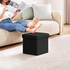 PINPLUS Storage Ottoman Cube Square Shaped Ottomans with Storage Foot Stool Footrest for Lving Room Boucle Ottoman Seat for Dorm Room,Faux Teddy Fur Black, 11.8