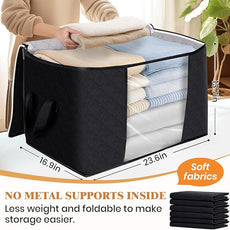 Fab totes 24 Gallons Clothes Storage, Foldable Thick Fabric Blanket Storage Bags, Containers for Organizing Bedroom, Closet, Clothing, Comforter, Organization with Handle (3 Pack,Black)