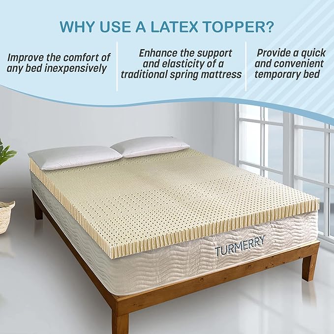 7 Zone Green Natural Organic Latex Mattress Topper Full Size - 3 inch - Medium Firmness - GOLS Certified Latex Foam Bed Pad for Side Sleepers Zonal Support Durable and Breathable