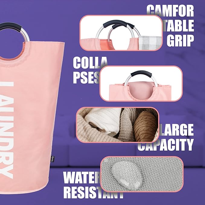 Caroeas 90L Laundry Basket (13 Colors), Waterproof Laundry Hamper, Laundry Bag with Padded Handles, Clothes Hamper Stands Up Well, Collapsible Laundry Basket Easy Storage