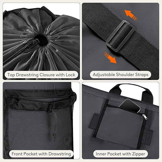 Lifewit 90L Laundry Bag Backpack for Laundromat, Extra Large Handy Laundry Sack with Shoulder Straps and Mesh Pocket, Heavy Duty Hamper for Dirty Clothes for College Dorm/Travel/Apartment, Dark Gray