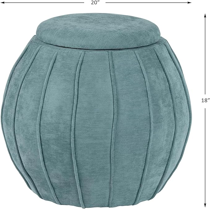Crestview Collection 18" Foot Stool Ottoman, Round Storage Ottoman Removable Seat, Fabric Round Foot Rest, Vanity Stool, Extra Seating for Living Room, Bedroom, Entryway (Blue)