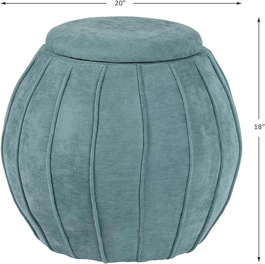 Crestview Collection 18" Foot Stool Ottoman, Round Storage Ottoman Removable Seat, Fabric Round Foot Rest, Vanity Stool, Extra Seating for Living Room, Bedroom, Entryway (Blue)