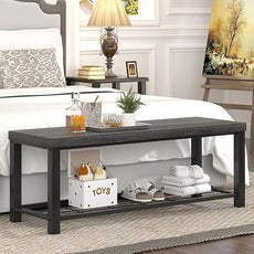 FOLUBAN Shoe Storage Bench, Modern Entryway Bench with Metal Shelf, Industrial Indoor Shoe Bench Seat for Bedroom, Hallway, Living Room, Dark Gray, 47 Inch