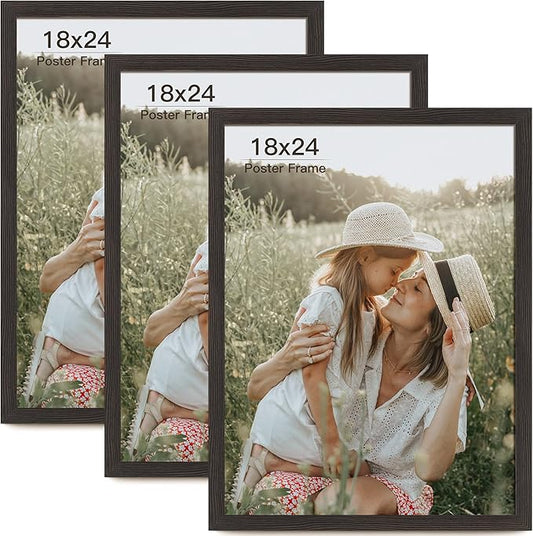 18x24 Frame Set of 3, Black Wood Grain 18x24 Poster Frame for Gallery Wall Mounting (3 Pack,Black)