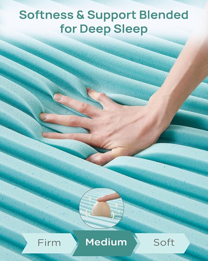 2 Inch Cooling Gel Memory Foam Mattress Topper Full Size, 5-Zone Back Pain Relief Bed Topper, Orthopedic Pressure Relief Mattress Pad, Wave and Cube Ventilated Design, CertiPUR-US Certified