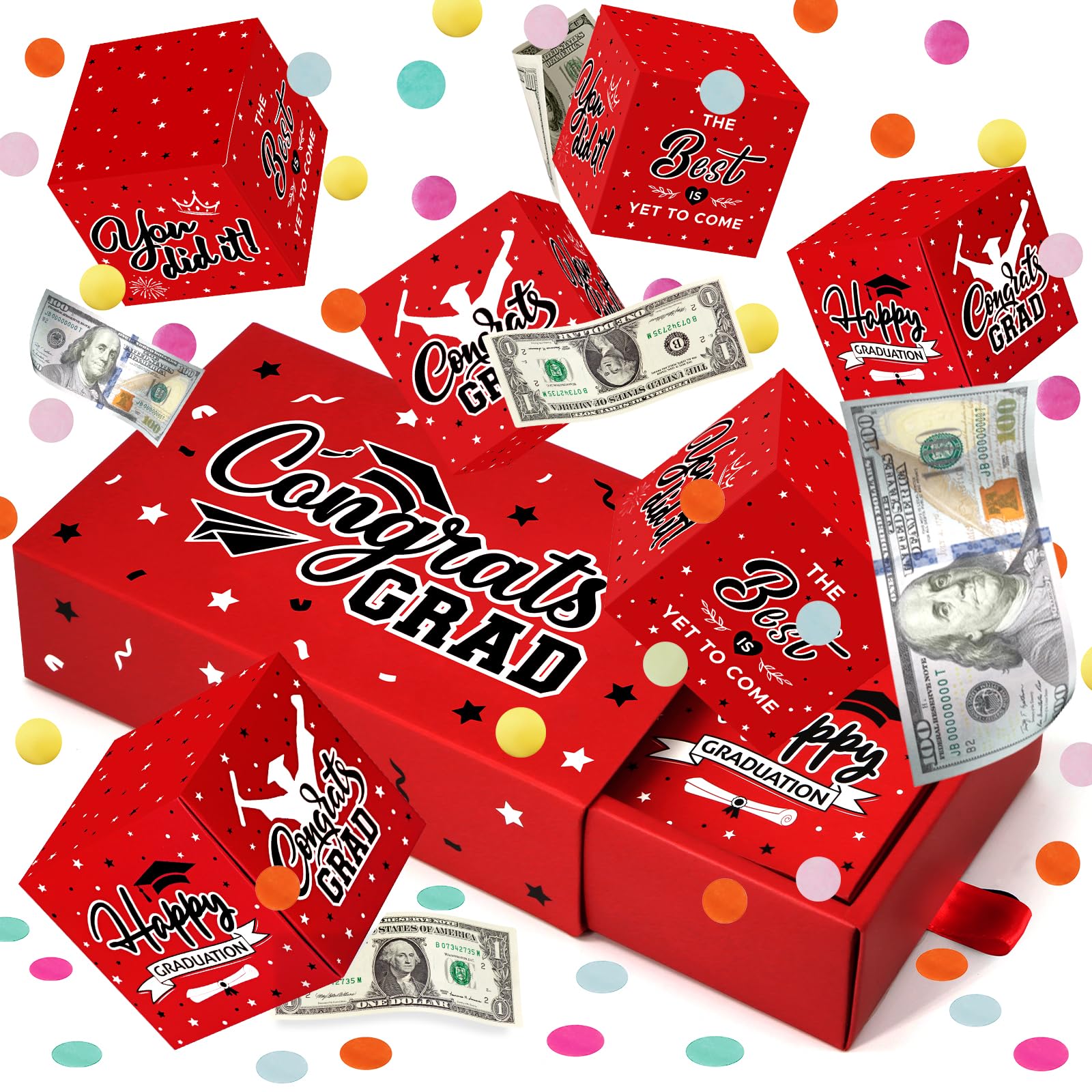Happy Birthday Surprise Gift Box Explosion for Money - DIY Pop Out Folding Bounce Explosion Gift Box with Confetti - Birthday Money Bank - Cash Gift Idea for Women Men Kids (Pink)