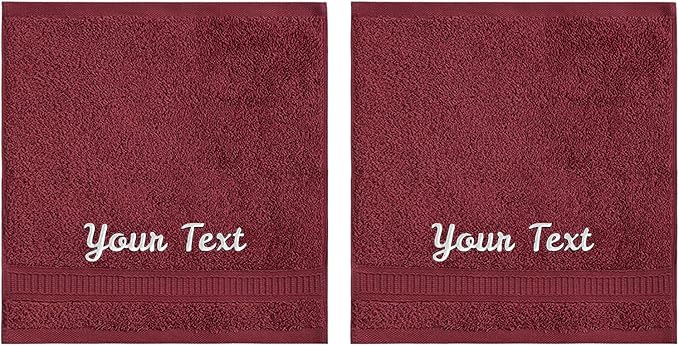 Personalized Towels, Luxury Turkish Genuine Cotton Monogrammed Towel Washcloths for Bathroom, Kitchen, Hotel, Spa, Gym & College Dorm, 2 Pack Washcloth Set for Body & Face, Baby and Adults, Burgundy