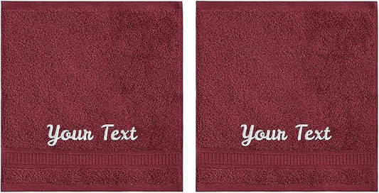 Personalized Towels, Luxury Turkish Genuine Cotton Monogrammed Towel Washcloths for Bathroom, Kitchen, Hotel, Spa, Gym & College Dorm, 2 Pack Washcloth Set for Body & Face, Baby and Adults, Burgundy