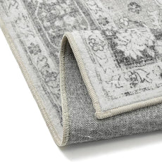 Gray 8x10 Area Rug Washable Vintage Living Room Carpet Non Slip Retro Distressed Low Pile Soft Oriental Medallion Thin Large Grey Throw Rug for Office Bedroom Dining Room Playroom
