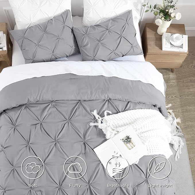 Andency Silver Gray Twin Size Comforter Set(66x90Inch), All Season Down Alternative Bed Set for Boys Kids Teens, 2 Pieces Soft Lightweight Pinch Pleat Bedding Comforters & Sets
