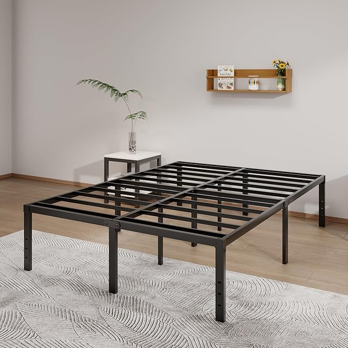 Metal Bed Frame Queen Size - 18 Inch Heavy-Duty Queen Platform Bed Frame No Box Spring Needed, Easy Assembly, Noise-Free, Sturdy Mattress Foundation, Underbed Storage Space