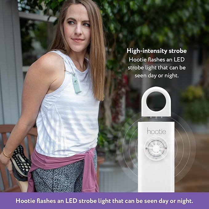 Hootie Personal Safety Alarm for Women, Men, & Kids - Keychain Alarm, Self Defense Strobe & Siren, Security Siren Keychain with 130dB Self Defense Siren & Strobe Light - Black