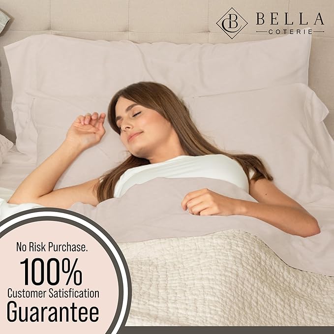 Bella Coterie 7 Piece Luxury Bamboo Viscose Split King Size Sheet Set | 2 Fitted Sheets for Adjustable Beds | 100% Organically Grown | Cooling for Hot Sleepers | 4 Pillowcases [Dune]