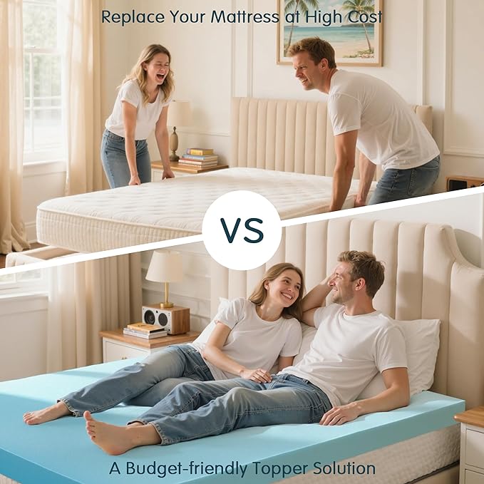 SyMax 3 Inch Twin XL Mattress Topper, Gel Infused Memory Foam Mattress Topper, Soft Bed Topper Mattress Pads for Bed, Sofa, RV, CertiPUR-US Certified, Blue