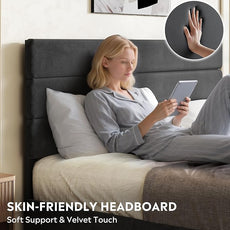 WLIVE Queen Size Upholstered Bed Frame with 4 Storage Drawers and Headboard, Velvet Platform Bedframe, Sturdy Metal & Wooden Slats Support, No Box Spring Needed, Easy Assembly, Black