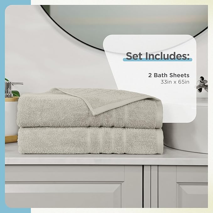 Martex 2-Pack Ultimate Performance Bath Sheet Set – 100% Cotton – 33” x 65” – Extra Large Bath Towels – Versatile – Low-Linting – Supersoft Bathroom Set – Super Absorbent – Easy Care – New Sand