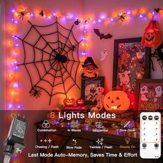 suddus Halloween Lights Indoor with Remote, 33ft 100 Led Purple and Orange Globe String Lights, Fairy Lights Plug in with 8 Lighting Modes for Bedroom, Home, Office, Halloween Decorations