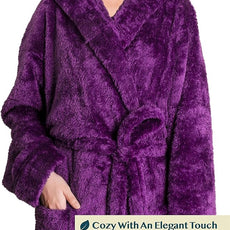 PAVILIA Women Hooded Plush Soft Robe | Fluffy Warm Fleece Sherpa Shaggy Bathrobe