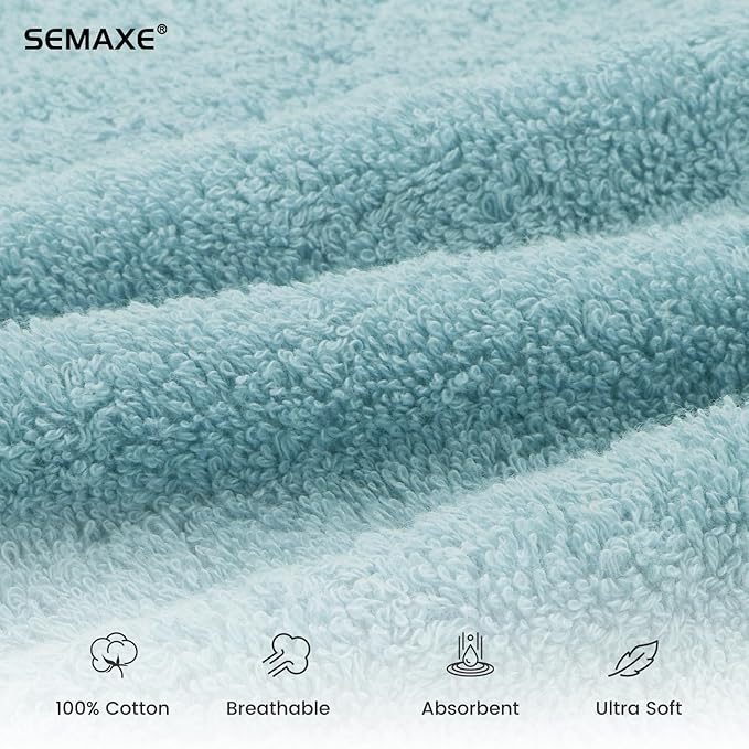 SEMAXE Bathroom Hand Towel, 100% Cotton Towels with Hanging Loops, Hotel Spa Quality Highly Absorbent Towel Set of 4, 27" L x 16" W, Blue Hand Towel, Gift Box Packaging