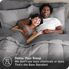 Bare Home Bed-in-A-Bag 7 Piece Comforter & Sheet Set - King - Goose Down Alternative - Ultra-Soft 1800 Premium Bedding Set (King, Light Grey/Grey)