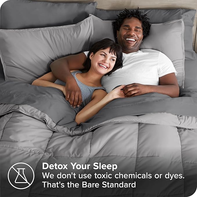 Bare Home Bed-in-A-Bag 7 Piece Comforter & Sheet Set - King - Goose Down Alternative - Ultra-Soft 1800 Premium Bedding Set (King, Light Grey/Grey)