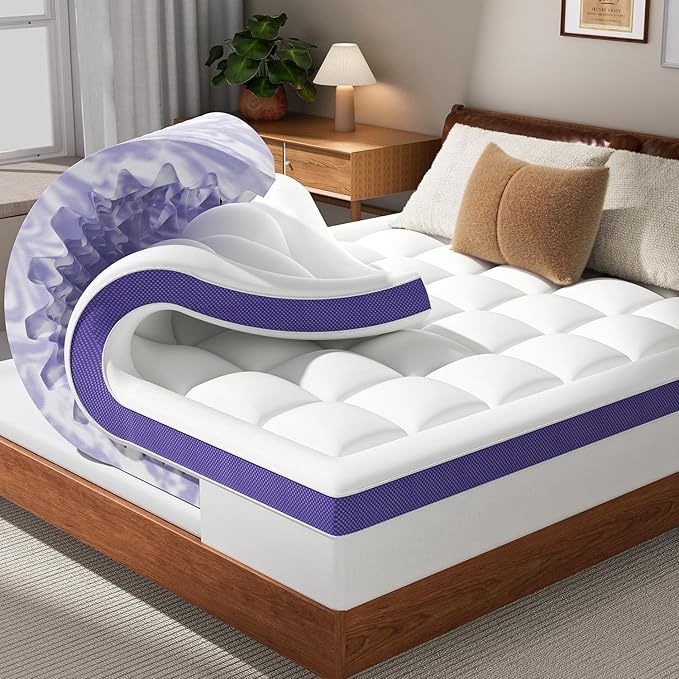 Dual Layer 4 Inch Memory Foam Mattress Topper Twin - 2 Inch Gel Memory Foam and 2 Inch Pillow Top Mattress Pad, 7-Zone Egg Crate Full Size Mattress Topper
