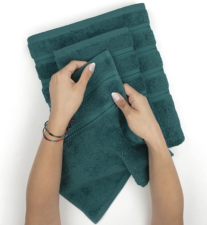 American Soft Linen Luxury 4 Piece Bath Towel Set, 600 GSM 100% Cotton Turkish Bath Towels for Bathroom, 27x54 in Extra Large Bathroom Shower Towels, Teal