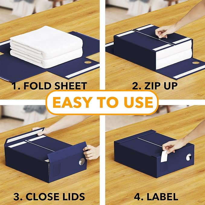 SpaceAid 9 Pack Bed Sheet Organizers and Storage, Foldable Sheet Organizer with Window for Linen Closet, Set Folder Keeper for Queen & King Size Bedding Storage (Navy Blue)