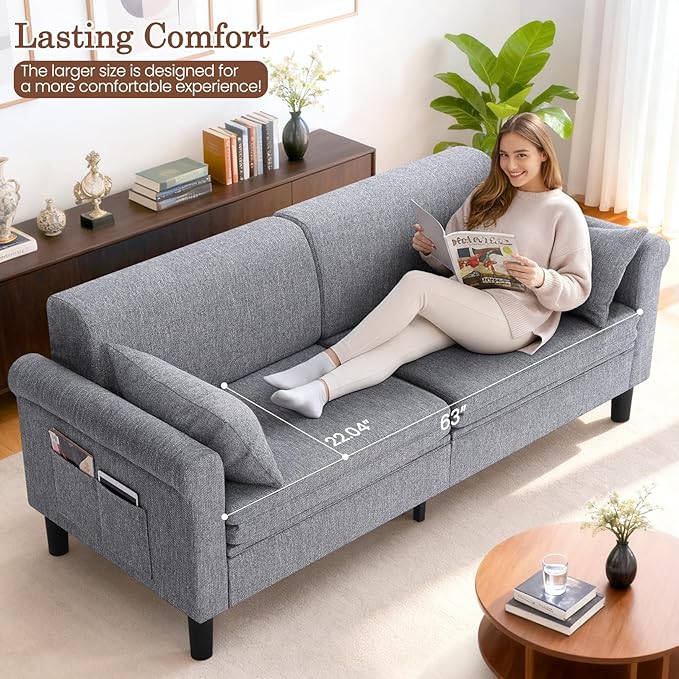 SEJOV 74" Convertible Sofa Bed, 5-in-1 Loveseat Sleeper Sofas with Pull Out Couch Bed, Storage Pockets & 2 Pillows, Modern Folding Linen Futon Couch for Living Room, Bedroom, Small Space, Gray