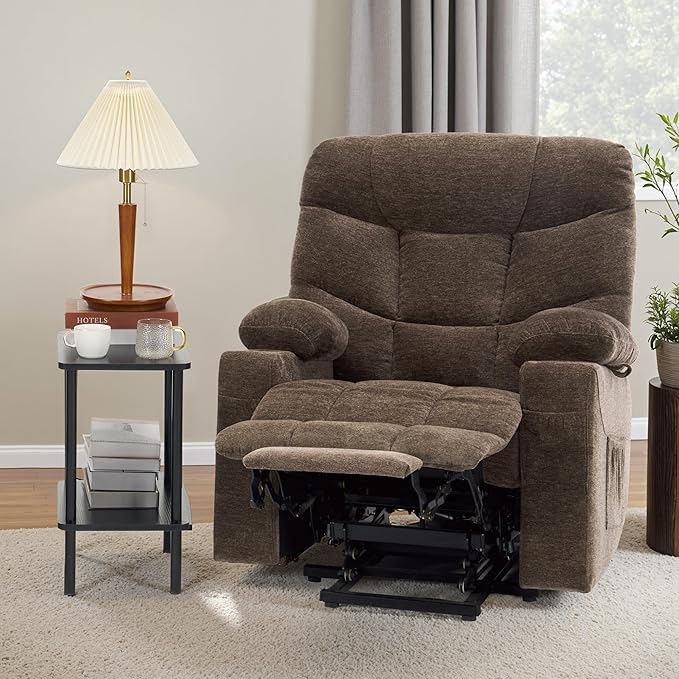 MCombo Oversized Power Lift Recliner Chair with Extended Footrest, Extra Wide 27.2" for Big and Tall Elderly People, Fabric R7289 (Brown, Medium-Oversize)