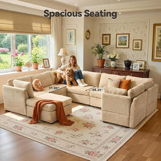 Large 8 Seat Modular Sectional Sofa with Ottoman Seat Corduroy Sleeper Sectional Sofa Bed Oversized Convertible Modular Couch for Living Room