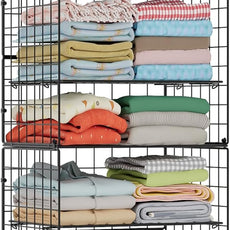 Hanging Closet Organizer and Storage - 8 Tier Closet Hanging Organizer Shelves, Metal & Foldable Hanging Storage Organizer Baskets with Adjustable Dividers for Clothing Sweaters Shoes Handbags