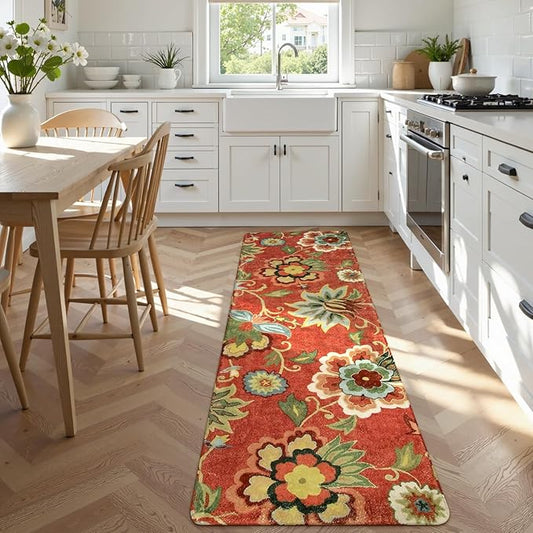 Lahome Floral 2x6 Washable Hallway Runner, Vintage Soft Non-Slip Carpet for Entryway Laundry Living RoomKitchen Runner Rug