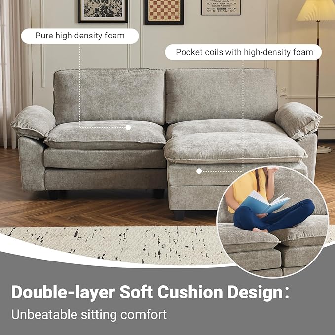 VINGLI 87" Convertible Sectional Sofa,L-Shaped Deep Seat Sofa Couch for Living Room,Modern 2-Seat Loveseat Sofa with Ottoman for Small Space(Light Grey)