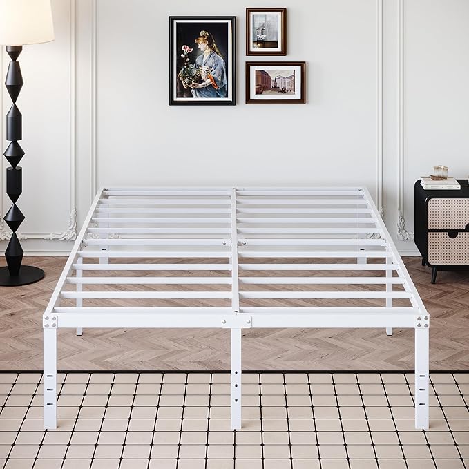 18 Inch California King Bed Frames Heavy Duty Metal Platform No Box Spring Needed, Maximum Storage, Easy to Assembly, Noise Free, White