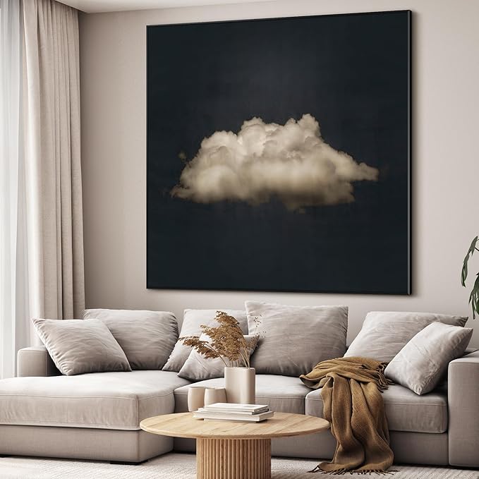60"x60" XL Framed Wall Art - Vintage Cloud on Dark Background Minimalist (Frame Assembly Required)