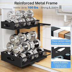 Under Sink Organizer, 2 Tier Pull Out Under Cabinet Organizer Shelf with Pad for Framed Cabinets, Metal Slide Out Under Sink Storage, Mesh Sliding Drawers for Kitchen Bathroom Laundry(Black, 1 Pack)