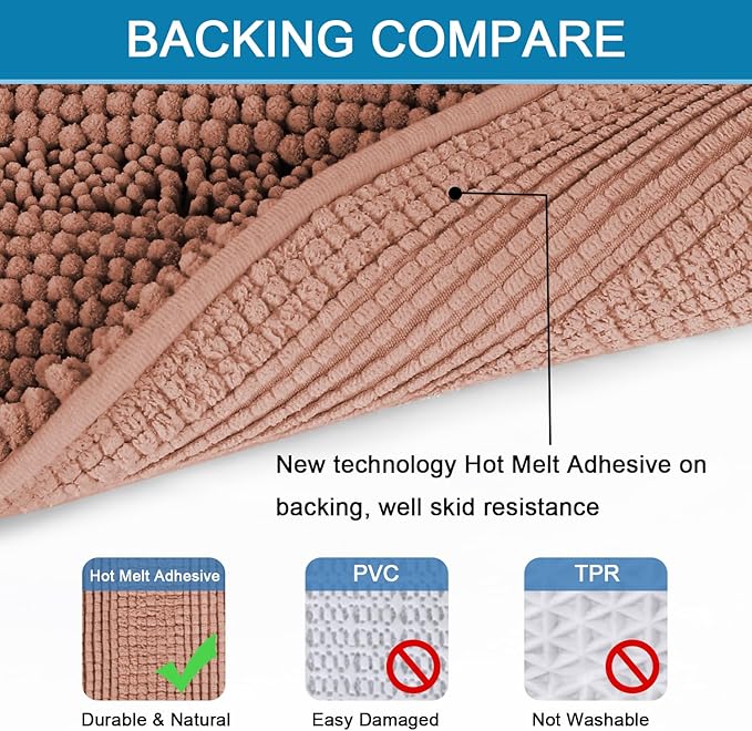 H.VERSAILTEX Bath Rugs for Bathroom Non Slip Bath Mats Extra Thick Chenille Striped Rug 20" x 32" Absorbent Non Skid Fluffy Soft Shaggy Washable Dry Fast Plush Mat for Indoor, Bath Room - Muted Clay