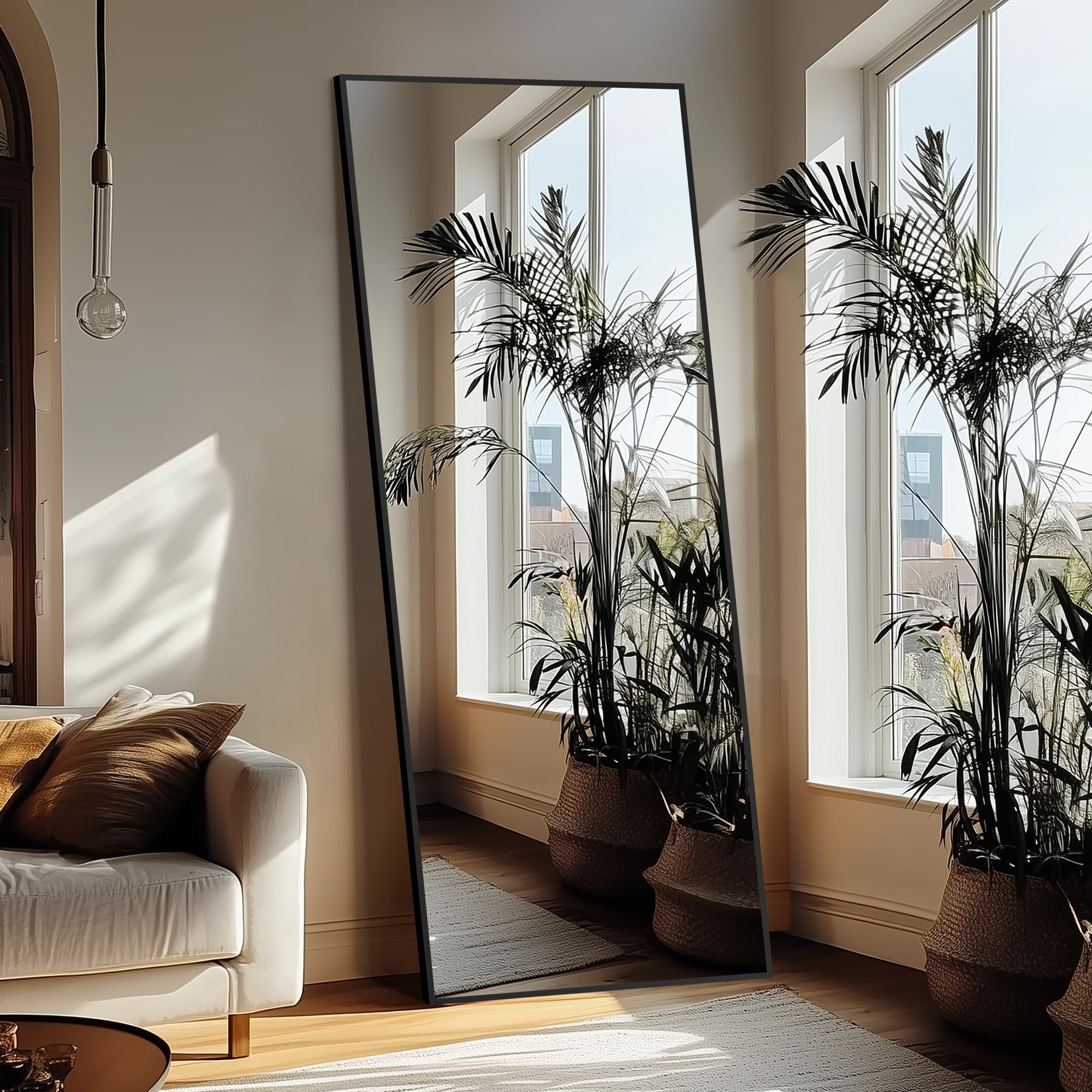 Delma Wall Full Length Mirror,Standing Mirror Full Body,Large Floor for Wall Door Bedroom Bathroom Living Room with Aluminium Frame(with Stand,56x15-Black) Dormly