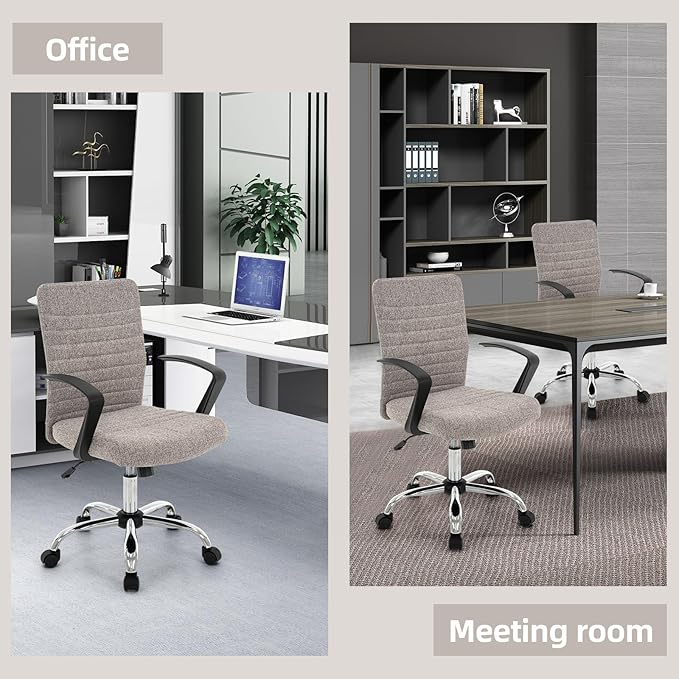422 High Back Ribbed Office Chair Ergonomically Designed with Armrest Executive Swivel Computer Chairs with Wheels for Conference Study Leisure(Light Grey)