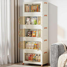 VECELO 300 QT Stackable Storage Bins with Wheels, Magnetic Dual Opening Doors & Transparent Panels, Plastic Foldable Storage Containers for Living Room, Bedroom, Kitchen, Office