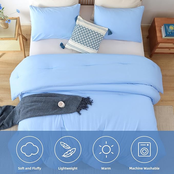 ROSGONIA Twin/Twin XL Comforter for College Girls Boys Light Blue,1 Comforter & 1 Pillowcase,Lightweight Twin Bedding Sets Kids Comforter Dorm Bedding