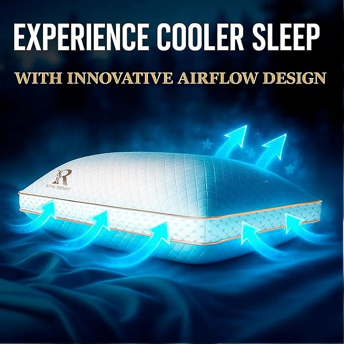 Royal Therapy 4-Pack Queen Memory Foam Pillow, Adjustable Shredded Odor-Free Pillow for Neck & Shoulder Pain Relief, Support for Back, Stomach, Side Sleepers, AirFlowPRO