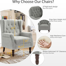 Lumibee High Back Accent Chair Set of 2,Upholstered Wingback Armchair with Solid Wood Legs for Small Spaces,Comfy Single Sofa Chair for Living Room,Bedroom,Office-Light Gray