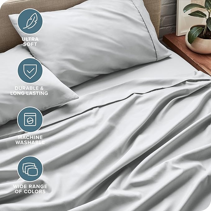 Bare Home Split Head Flex King Sheet Set - 1800 Ultra-Soft Microfiber Bed Sheets - Double Brushed - Deep Pockets - Easy Fit - 4 Piece Set - FlexTop Bedding Sheets (Split Head Flex King, French Grey) BareHome