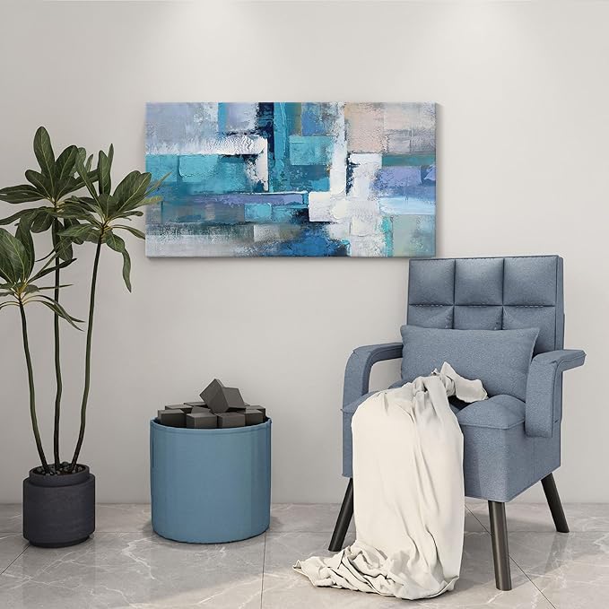 AJAZIKO Blue Modern Wall Art for Living Room - Blue Abstract Canvas Wall Art - Ideal for Bedroom, Office Decor, Artwork for Wall Decor, Large Pictures for Living Room 24×48IN