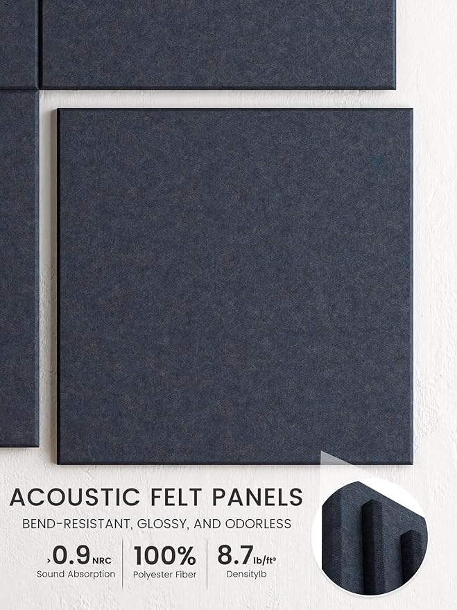 Bumusty Large Cork Board 47"x35" Alternative - 12 Pack Felt Wall Tiles with 70 Safe Removable Adhesive Tabs, 30 Pushpins, Cork Boards for Walls Pin Board Bulletin Board (Deep Charcoal Blue)