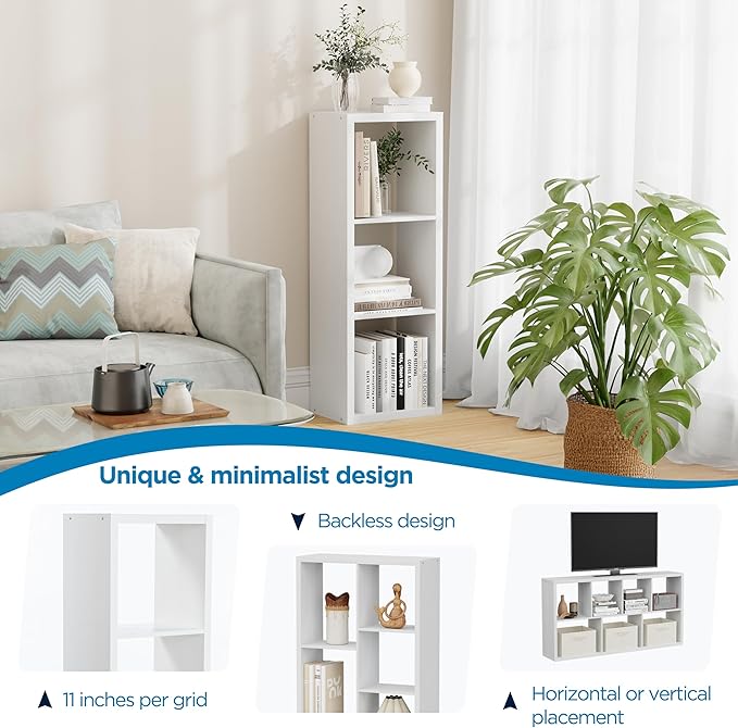 3 Cube Storage Organizer Single Row, Cube Shelf with Heavy-Duty Thick Boards, 13.31" L x 9.37" W x 36.93" H, Smooth Easy-Clean Panels, Simple Assembly, for Living Room Bedroom Office, White