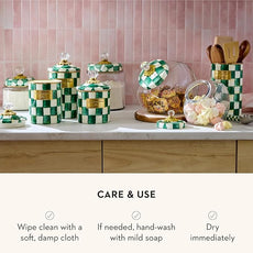 MACKENZIE-CHILDS Enamel Utensil Holder, Kitchen Utensil Holder for Countertop, Green-and-White Emerald Check